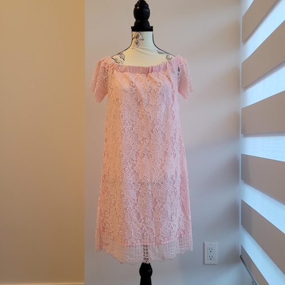 Another Story Pink Lace Off Shoulder Dress - Picture 3 of 6